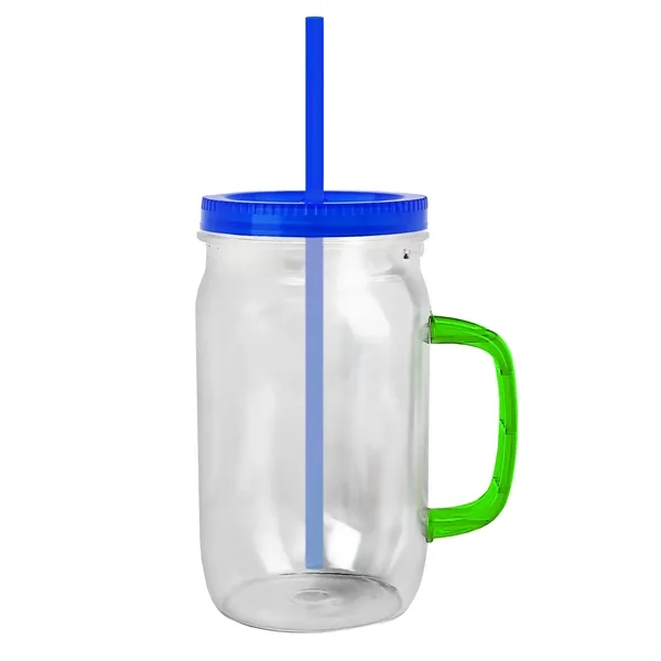 27 oz Mason Jar with Handle, straw and screw-on lid. Measurements... from ASI 40480 Koozie Group