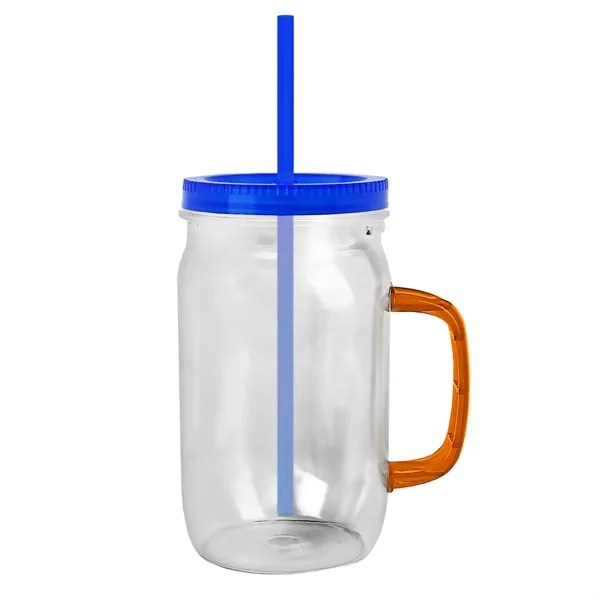 27 oz Mason Jar with Handle, straw and screw-on lid. Measurements... from ASI 40480 Koozie Group