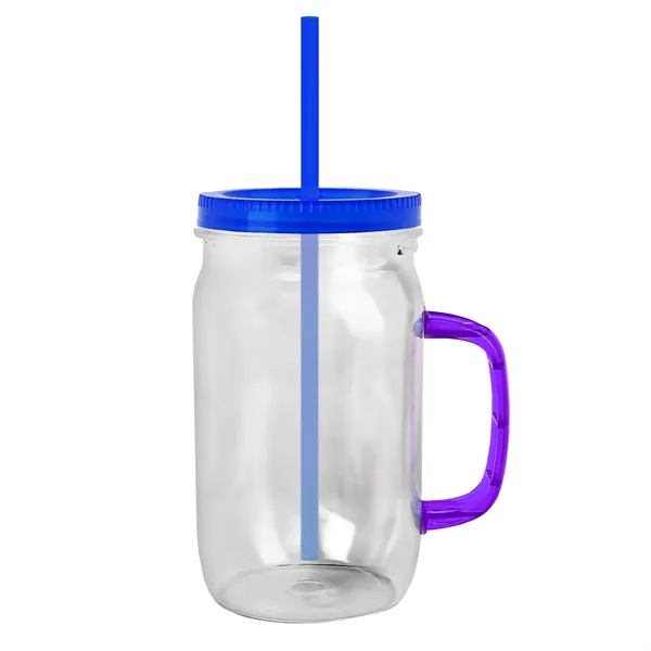 27 oz Mason Jar with Handle, straw and screw-on lid. Measurements... from ASI 40480 Koozie Group