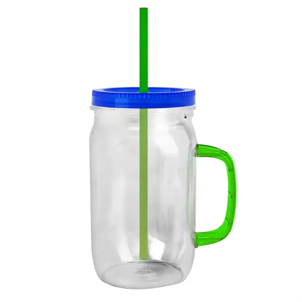 27 oz Mason Jar with Handle, straw and screw-on lid. Measurements... from ASI 40480 Koozie Group