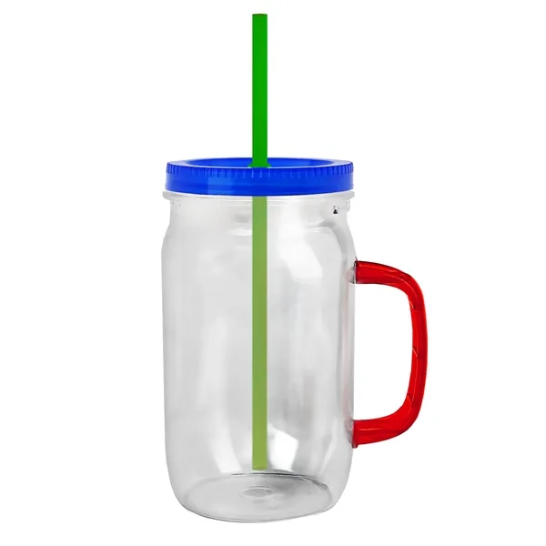 27 oz Mason Jar with Handle, straw and screw-on lid. Measurements... from ASI 40480 Koozie Group