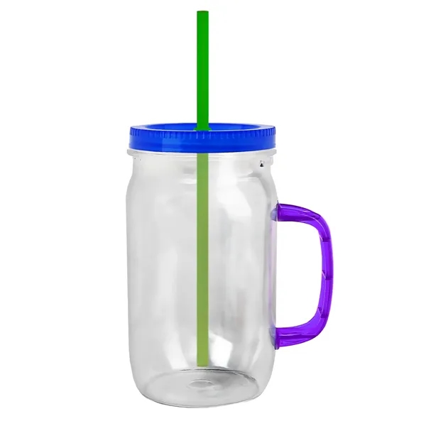 27 oz Mason Jar with Handle, straw and screw-on lid. Measurements... from ASI 40480 Koozie Group