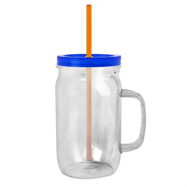 27 oz Mason Jar with Handle, straw and screw-on lid. Measurements... from ASI 40480 Koozie Group