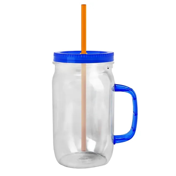 27 oz Mason Jar with Handle, straw and screw-on lid. Measurements... from ASI 40480 Koozie Group