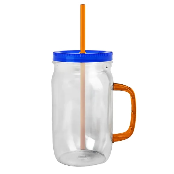 27 oz Mason Jar with Handle, straw and screw-on lid. Measurements... from ASI 40480 Koozie Group