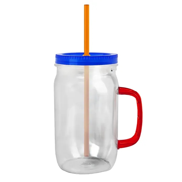 27 oz Mason Jar with Handle, straw and screw-on lid. Measurements... from ASI 40480 Koozie Group