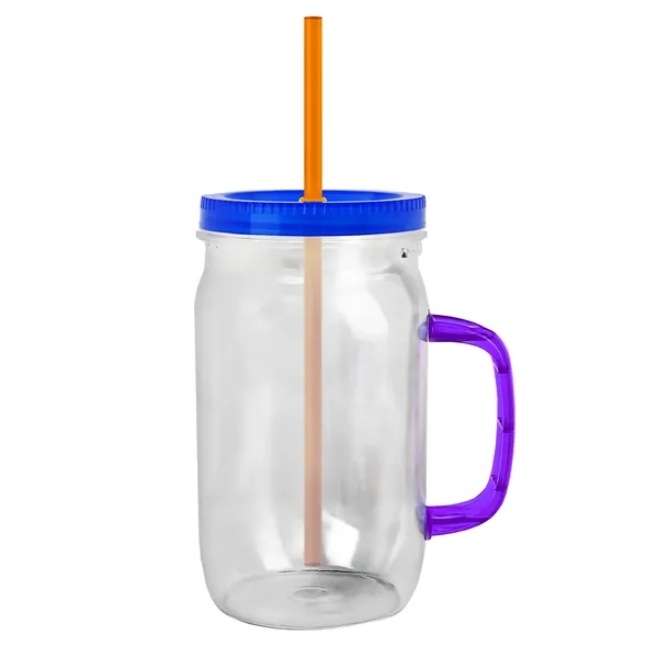 27 oz Mason Jar with Handle, straw and screw-on lid. Measurements... from ASI 40480 Koozie Group
