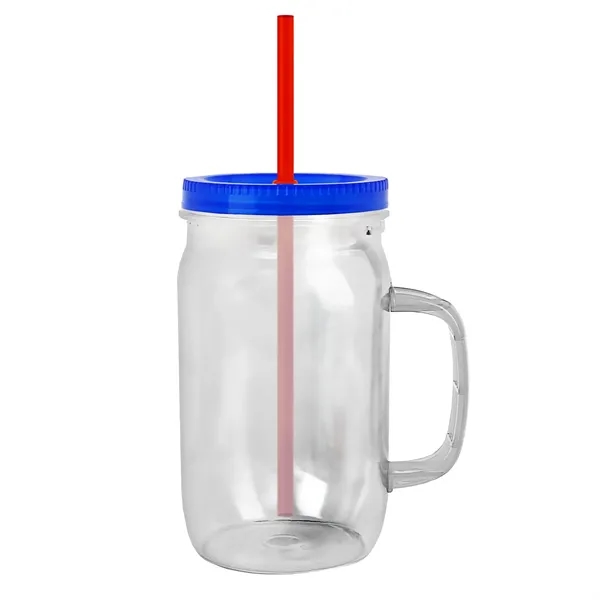 27 oz Mason Jar with Handle, straw and screw-on lid. Measurements... from ASI 40480 Koozie Group