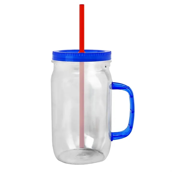 27 oz Mason Jar with Handle, straw and screw-on lid. Measurements... from ASI 40480 Koozie Group
