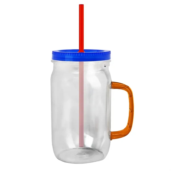 27 oz Mason Jar with Handle, straw and screw-on lid. Measurements... from ASI 40480 Koozie Group