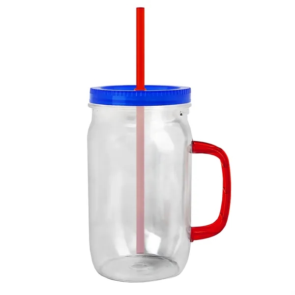 27 oz Mason Jar with Handle, straw and screw-on lid. Measurements... from ASI 40480 Koozie Group