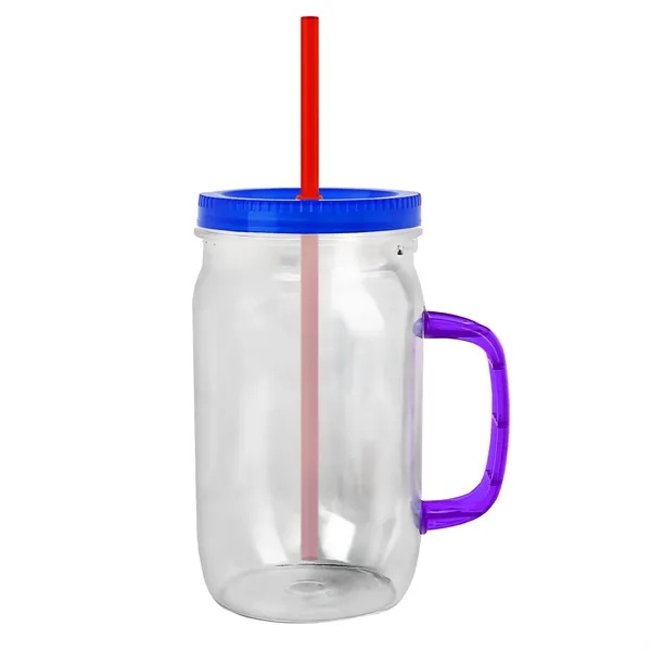 27 oz Mason Jar with Handle, straw and screw-on lid. Measurements... from ASI 40480 Koozie Group
