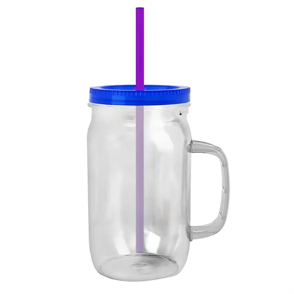 27 oz Mason Jar with Handle, straw and screw-on lid. Measurements... from ASI 40480 Koozie Group