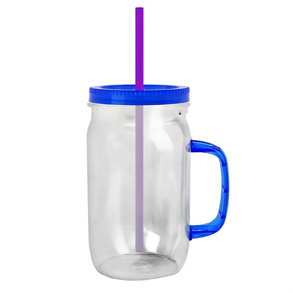 27 oz Mason Jar with Handle, straw and screw-on lid. Measurements... from ASI 40480 Koozie Group