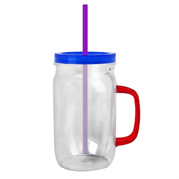 27 oz Mason Jar with Handle, straw and screw-on lid. Measurements... from ASI 40480 Koozie Group