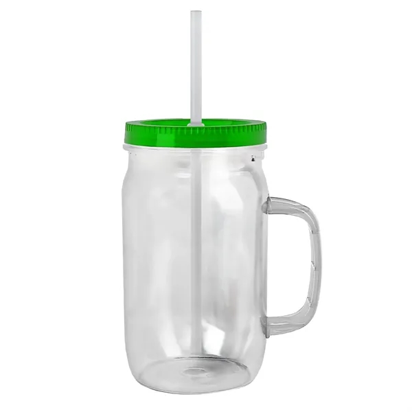 27 oz Mason Jar with Handle, straw and screw-on lid. Measurements... from ASI 40480 Koozie Group