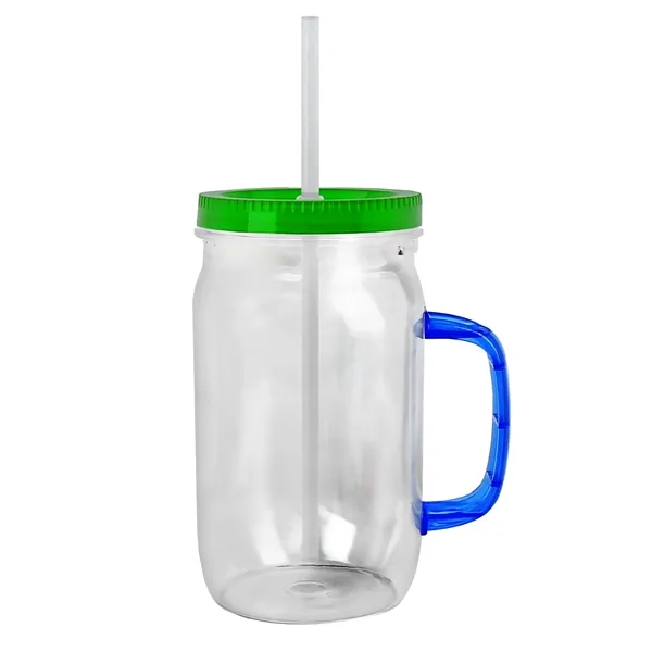 27 oz Mason Jar with Handle, straw and screw-on lid. Measurements... from ASI 40480 Koozie Group