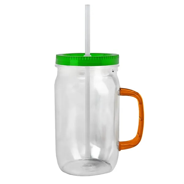 27 oz Mason Jar with Handle, straw and screw-on lid. Measurements... from ASI 40480 Koozie Group