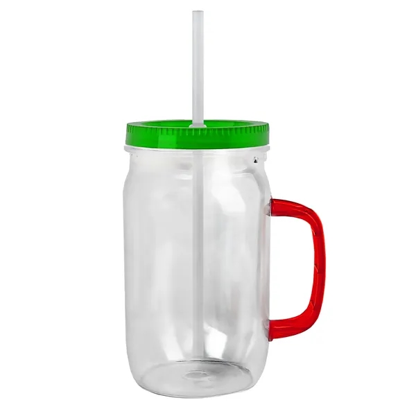 27 oz Mason Jar with Handle, straw and screw-on lid. Measurements... from ASI 40480 Koozie Group