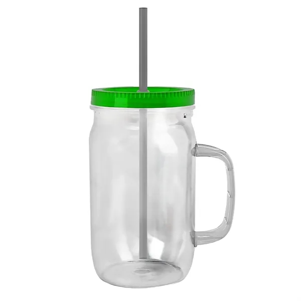 27 oz Mason Jar with Handle, straw and screw-on lid. Measurements... from ASI 40480 Koozie Group