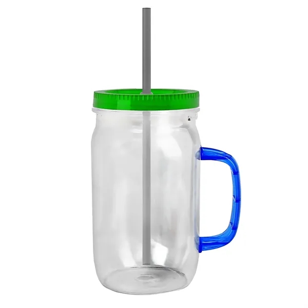 27 oz Mason Jar with Handle, straw and screw-on lid. Measurements... from ASI 40480 Koozie Group