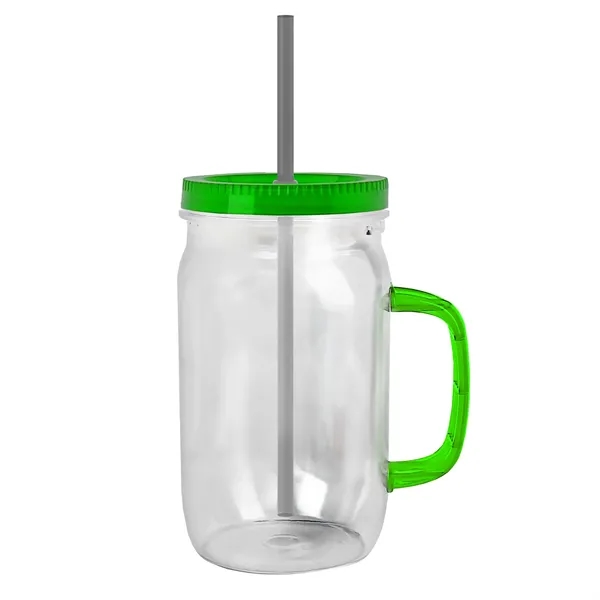 27 oz Mason Jar with Handle, straw and screw-on lid. Measurements... from ASI 40480 Koozie Group