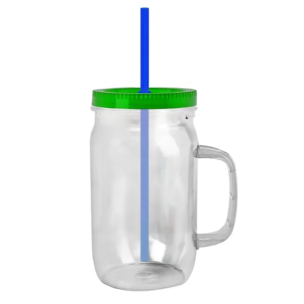 27 oz Mason Jar with Handle, straw and screw-on lid. Measurements... from ASI 40480 Koozie Group