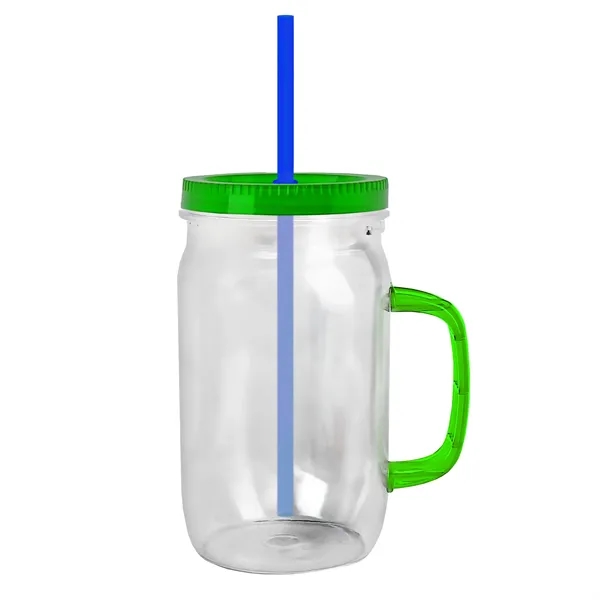 27 oz Mason Jar with Handle, straw and screw-on lid. Measurements... from ASI 40480 Koozie Group