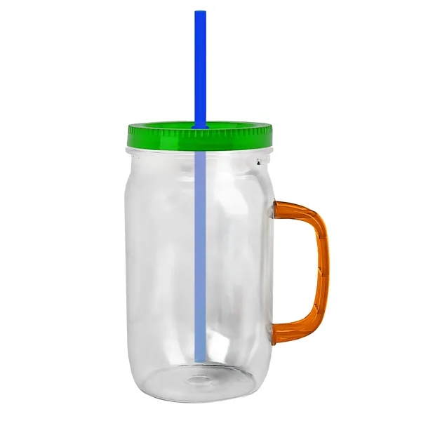 27 oz Mason Jar with Handle, straw and screw-on lid. Measurements... from ASI 40480 Koozie Group
