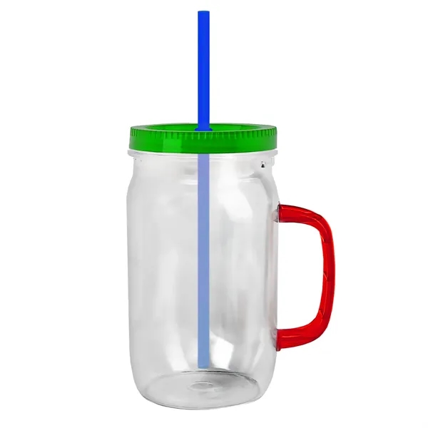 27 oz Mason Jar with Handle, straw and screw-on lid. Measurements... from ASI 40480 Koozie Group
