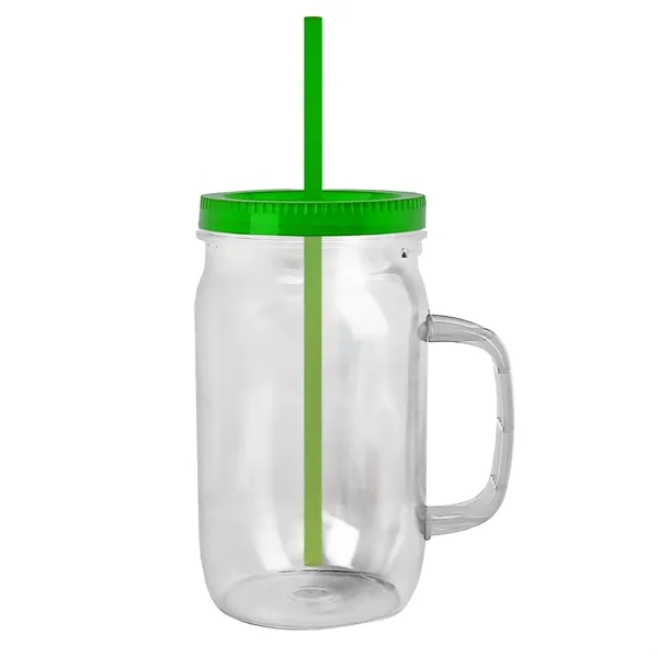 27 oz Mason Jar with Handle, straw and screw-on lid. Measurements... from ASI 40480 Koozie Group