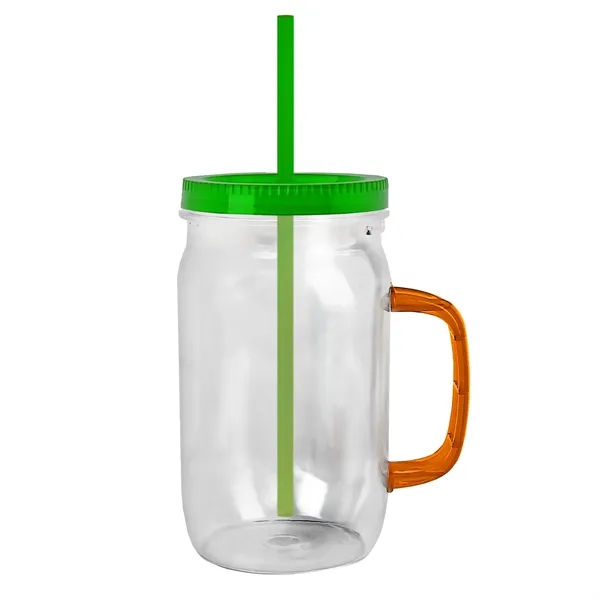 27 oz Mason Jar with Handle, straw and screw-on lid. Measurements... from ASI 40480 Koozie Group