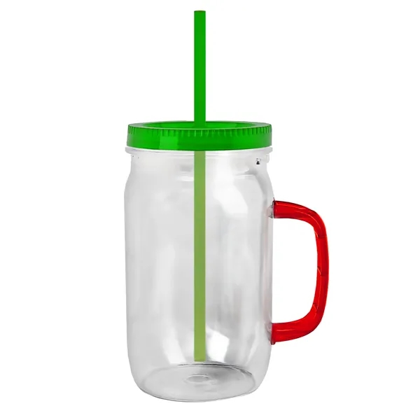 27 oz Mason Jar with Handle, straw and screw-on lid. Measurements... from ASI 40480 Koozie Group