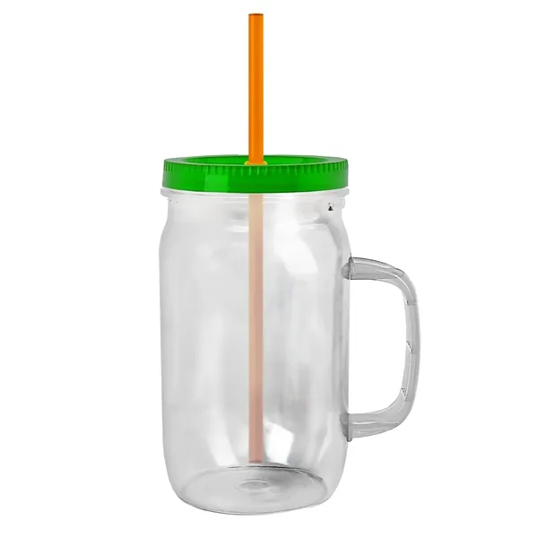 27 oz Mason Jar with Handle, straw and screw-on lid. Measurements... from ASI 40480 Koozie Group