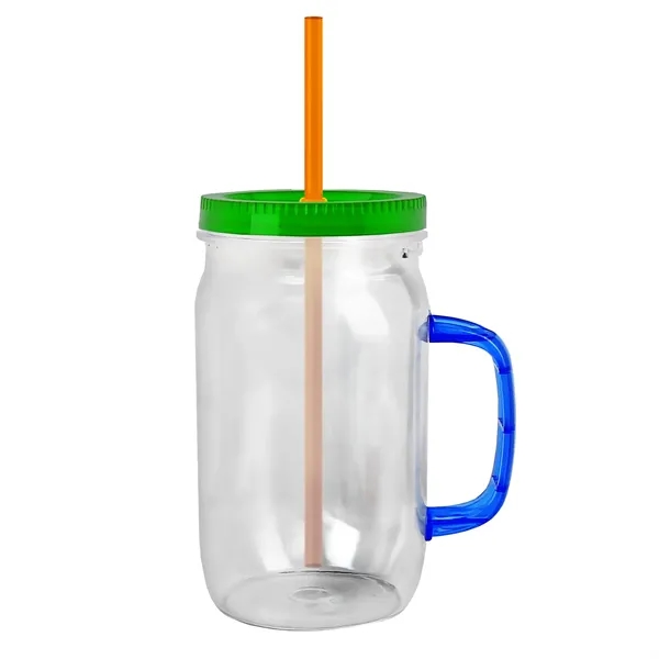 27 oz Mason Jar with Handle, straw and screw-on lid. Measurements... from ASI 40480 Koozie Group