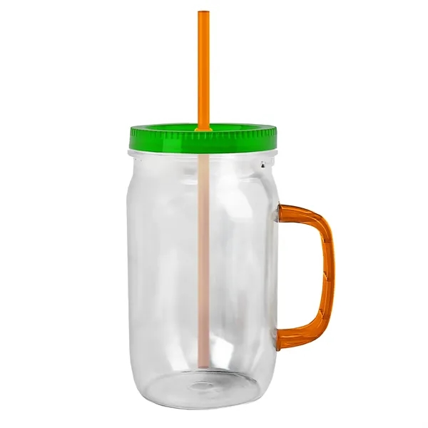 27 oz Mason Jar with Handle, straw and screw-on lid. Measurements... from ASI 40480 Koozie Group