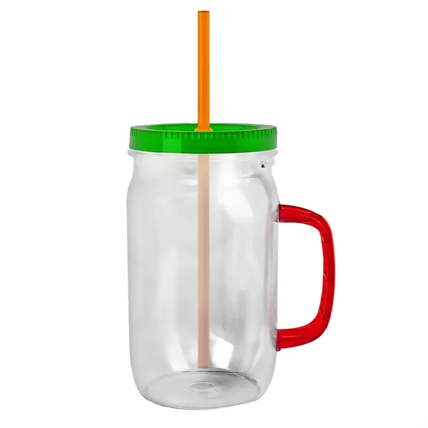 27 oz Mason Jar with Handle, straw and screw-on lid. Measurements... from ASI 40480 Koozie Group