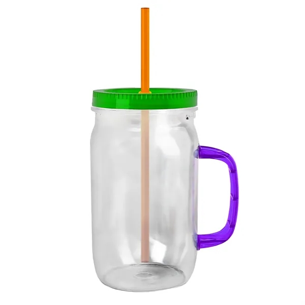 27 oz Mason Jar with Handle, straw and screw-on lid. Measurements... from ASI 40480 Koozie Group