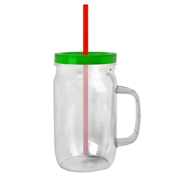 27 oz Mason Jar with Handle, straw and screw-on lid. Measurements... from ASI 40480 Koozie Group