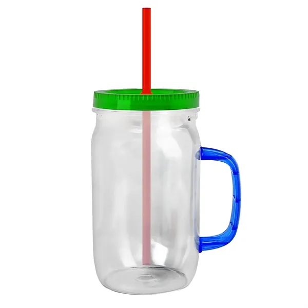27 oz Mason Jar with Handle, straw and screw-on lid. Measurements... from ASI 40480 Koozie Group