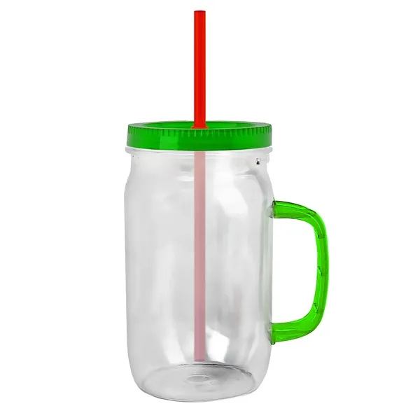 27 oz Mason Jar with Handle, straw and screw-on lid. Measurements... from ASI 40480 Koozie Group