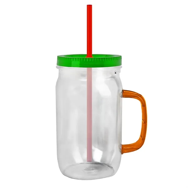 27 oz Mason Jar with Handle, straw and screw-on lid. Measurements... from ASI 40480 Koozie Group