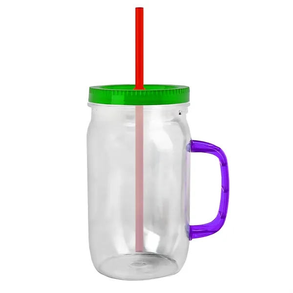 27 oz Mason Jar with Handle, straw and screw-on lid. Measurements... from ASI 40480 Koozie Group