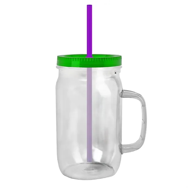 27 oz Mason Jar with Handle, straw and screw-on lid. Measurements... from ASI 40480 Koozie Group