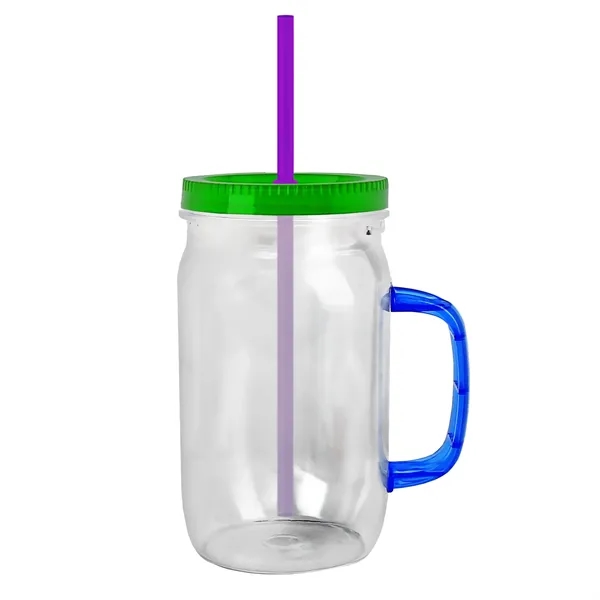 27 oz Mason Jar with Handle, straw and screw-on lid. Measurements... from ASI 40480 Koozie Group