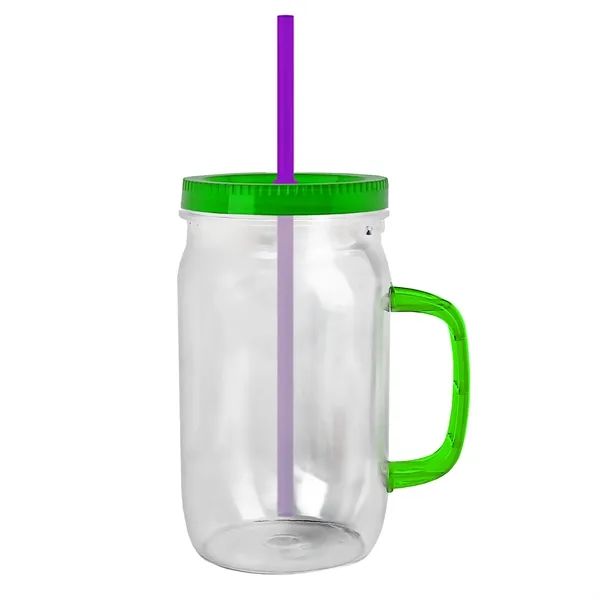 27 oz Mason Jar with Handle, straw and screw-on lid. Measurements... from ASI 40480 Koozie Group