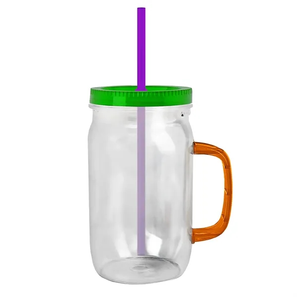 27 oz Mason Jar with Handle, straw and screw-on lid. Measurements... from ASI 40480 Koozie Group