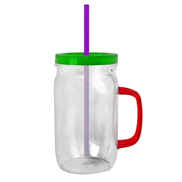 27 oz Mason Jar with Handle, straw and screw-on lid. Measurements... from ASI 40480 Koozie Group
