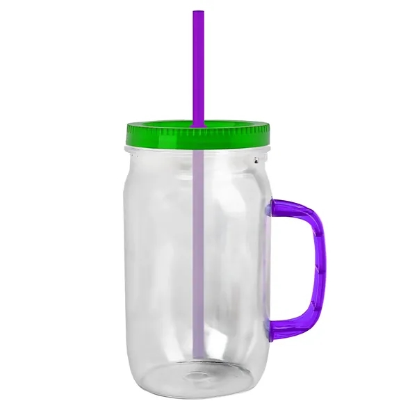 27 oz Mason Jar with Handle, straw and screw-on lid. Measurements... from ASI 40480 Koozie Group