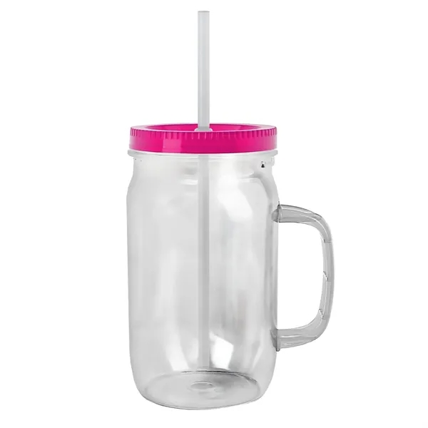 27 oz Mason Jar with Handle, straw and screw-on lid. Measurements... from ASI 40480 Koozie Group